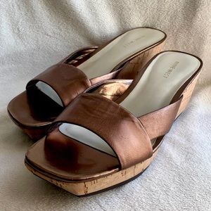Nine West Zimplyo Bronze Flatform Cork Sandals
